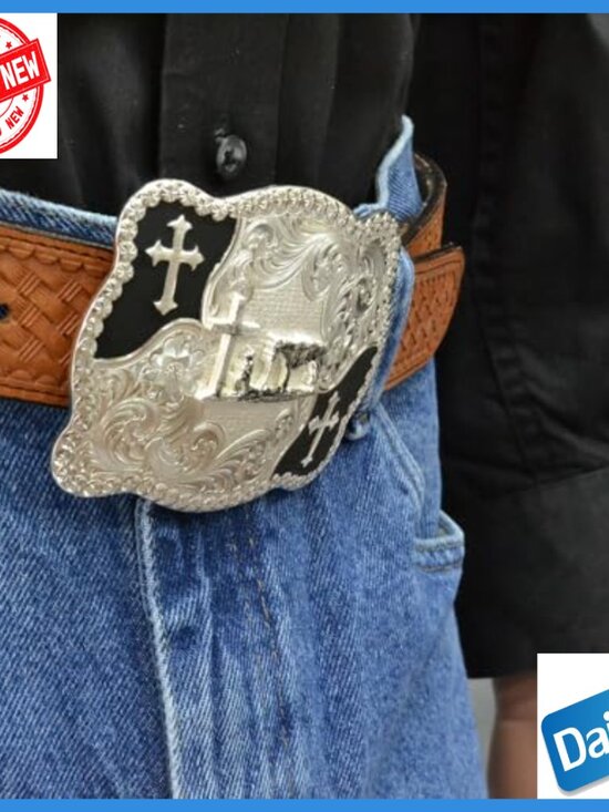 Silver-Plated Western Belt Buckle, Christian Faith Design, Made in USA